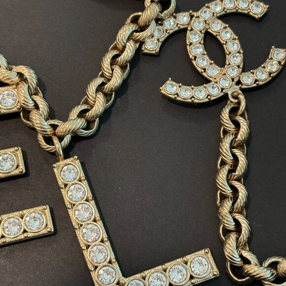 Vintage Lagerfeld Chanel Crystal Logo Chain Belt Necklace Bag Jewelry main image 12